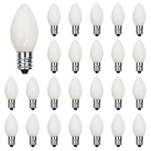 Abeja 25 Pack C7 White Replacement Light Bulbs for Christmas Light Strings, 5W Ceramic Vintage Light Bulbs for C7 Outdoor String Lights, Night Lights, E12 Candelabra Base Abeja 25 Pack C7 White Replacement Light Bulbs for Christmas Light Strings, 5W Ceramic Vintage Light Bulbs for C7 Outdoor String Lights, Night Lights, E12 Candelabra Base