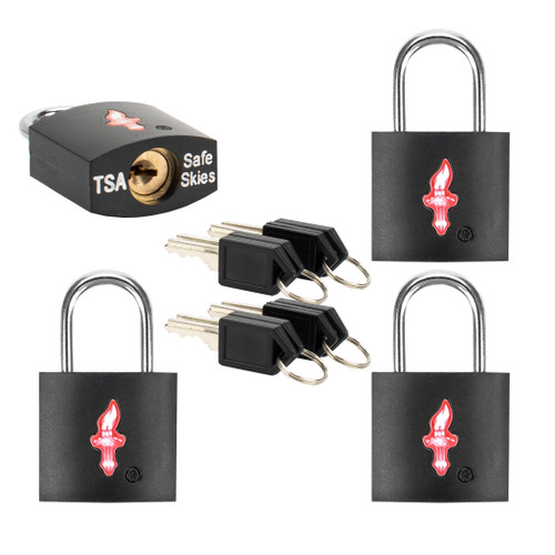 DUALCROWN 4 Pack Neon Square TSA Lock+Key Padlock, Luggage Lock TSA Approved Lock or Travel Lock TSA Approved Lock for Luggage, Suitcase, Carry On, Backpack, Laptop Bag. 4 Pack Black