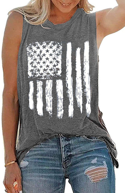 American Flag Tank Tops Women Patriotic Shirt USA Flag Sleeveless T-Shirt 4th of July Tee Tops (Grey, Medium)