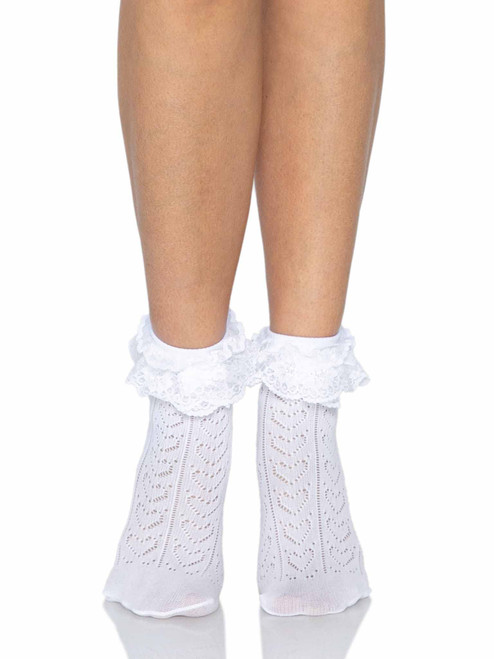 Leg Avenue Women's Lace Ruffle Anklet Socks, White, One Size