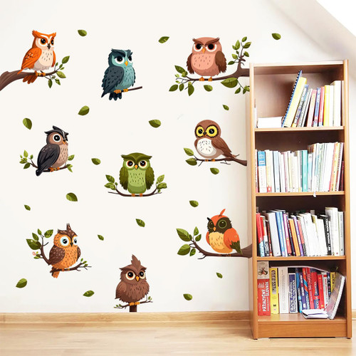 DEIKOKA Cute Owl Wall Stickers Birds on Tree Branches Wall Decals Self-Adhesive Removable Owl Wall Decals for Kids Bedroom Playroom Baby Nursery Wall Decor