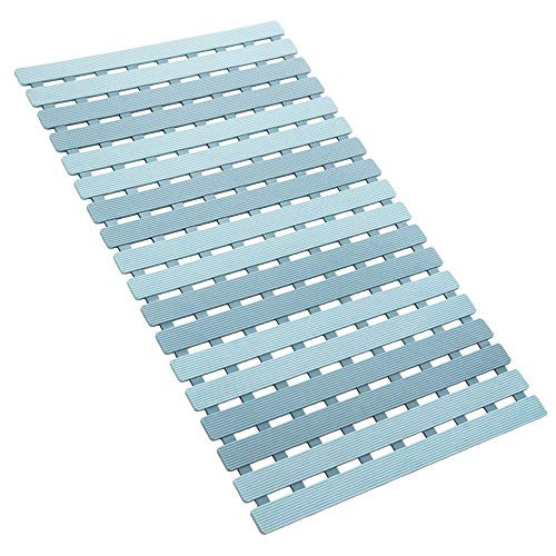 Bligli Non Slip Shower Mat Odorless Mildew Resistant Bath Mat with Rapid Drainage for Bathroom Dual Anti-Slip Floor Mat with TPE Resilience Suction Cups (Light Blue)