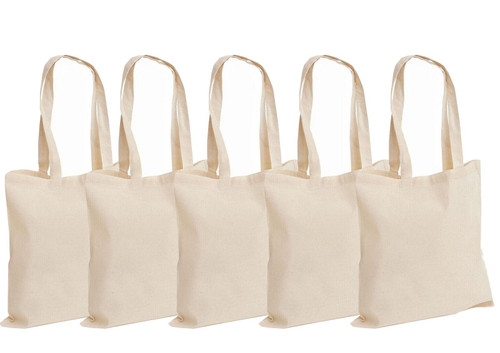 100% Cotton Canvas Reusable Shoulder Tote Bag Natural Colour with handle for Shopping Grocery Handbag Eco-Friendly (Natural 5 Pack)