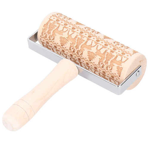 Wooden Rolling Pin, Holiday Dough Roller, Christmas Pastry Roller, Christmas Rolling Pin, Christmas Rolling Pin Wooden Christmas Engraved Embossing Rolling Pin Dough Stick Baking Tool(1)