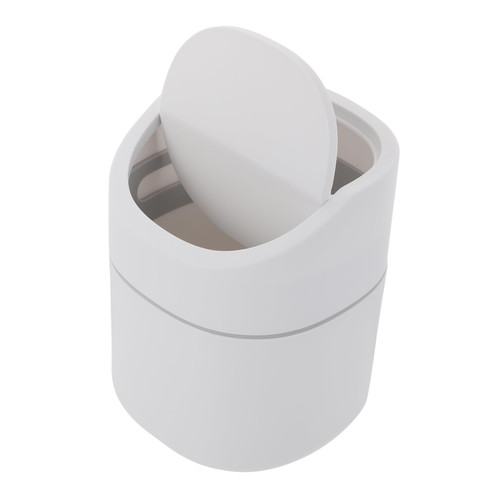 GARVALON 1pc Mini Trash can Countertop Garbage Can Table Garbage can Mini Wastebasket with lid Tabletop Wastebasket Desk Garbage bin Tiny Desk Compost bin Desktop Clamshell White Plastic
