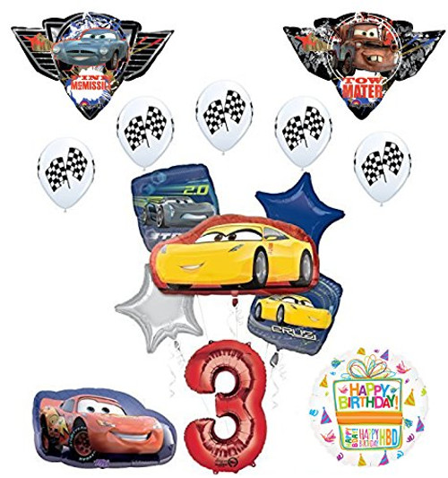 Disney Pixar Cars "3" 3rd Birthday Party Supplies and Balloon Decorations