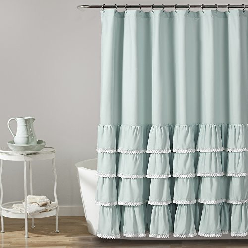 Lush Decor Ella Lace Ruffle Shower Curtain, 72" x 72", Blue