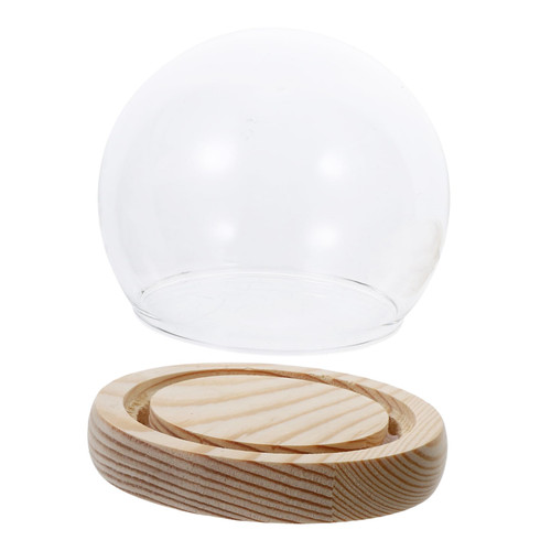 HOMSFOU 1pc Preserved Flower Glass Cover Plants Display Dome Immortal Flower Cover Glass Terrarium Globe Glass Bell Cloche Flower Glass Vase Terrarium Display Dome DIY The Bell Wood Round