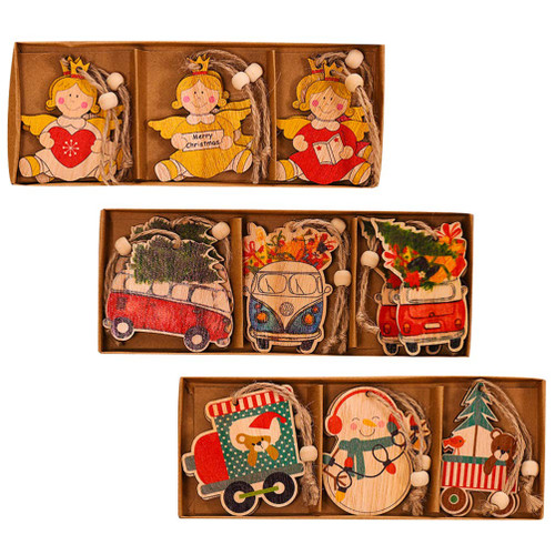 BESTOYARD Wooden Christmas Tree Ornaments 18Pcs Christmas Wood Cutouts Wood Angel Ornaments Xmas Tree Hanging Ornament for Christmas Tree Party Home Decoration Car Decor