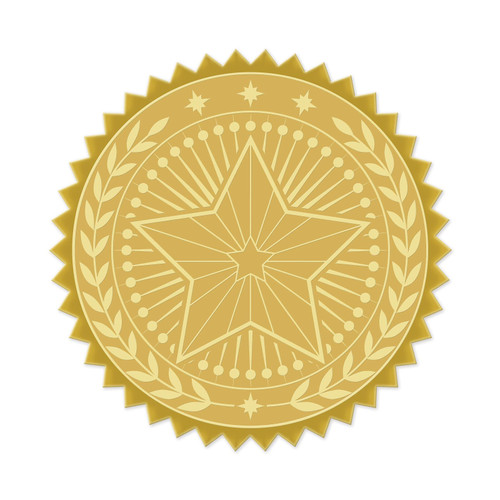 CRASPIRE 100pcs Embossed Foil Stickers Five-Pointed Star Pattern Gold Foil Certificate Seals 1.9" Self Adhesive Embossed Seals Decoration Labels for Certificates Awards Graduation Invitations Diplomas
