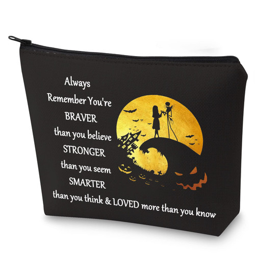 BWWKTOP Jack Fans Cosmetic Makeup Bag Horror Movie Fans Gifts You Are Braver Stronger Smarter Than You Think Halloween Zipper Pouch Bag (Always J & S bl)