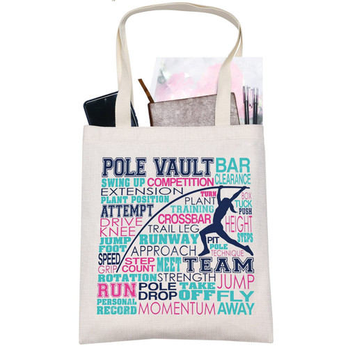 LEVLO Pole Vault Girl Tote Bag Pole Vaulting Gift Pole Vaul Player Shoulder Bag For Pole Vault Lover (Pole Vault Tote)