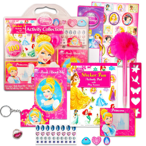 100 Pc Disney Princess Activity Set for Kids - Ultimate Princess Arts and Crafts for Girls 4-6 Bundle with Activities, Stickers, Games, and More