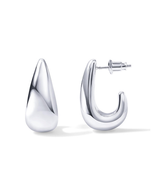 PAVOI Rhodium Plated Sterling Silver Post Statement Huggie Earrings | White Gold Dome Hoop Earrings for Women PAVOI Rhodium Plated Sterling Silver Post Statement Huggie Earrings | White Gold Dome Hoop Earrings for Women