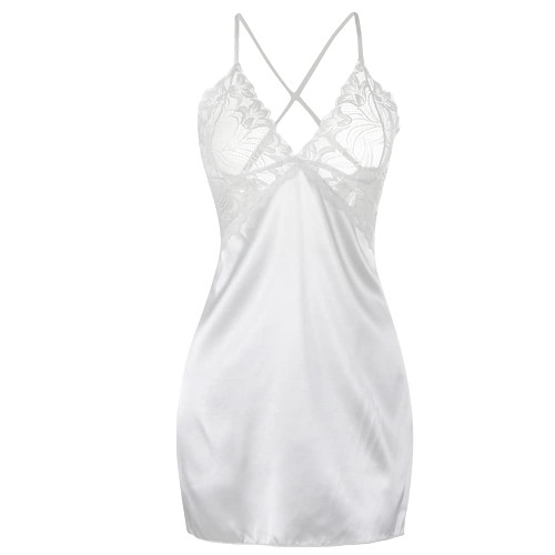 Buitifo Women Lingerie Nightwear Sexy V Neck Chemise Lace Strap Babydoll Sleepwear (White,M)