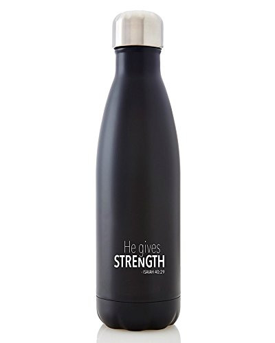 Divinity Boutique 25013 Splash Water Bottle Black Matte-He Gives Strength, Multicolor
