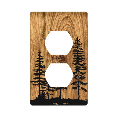 Farmhouse Brown Pine Tree Wood Grain Duplex Outlet Cover Receptacle Plate Rustic Decorative Wall Plates LightSwitch Faceplate for Bathroom Kitchen Bedroom Home Decor 4.5" x 2.76" (Plastic)