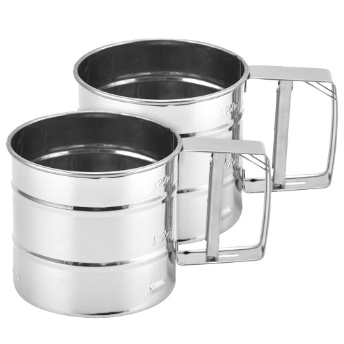 IKASEFU 2PCS Flour Sifter for Baking, Powdered Sugar Sifter Stainless Steel Large Flour Sifter Double Layers Fine Mesh Flour Sieve Household Kitchen Tool for Cake Flour, Household Flour Sieve