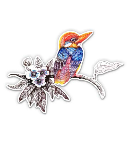 Kingfisher Beautiful Bird on a Branch - 8" Vinyl Sticker - for Car Laptop I-Pad - Waterproof Decal