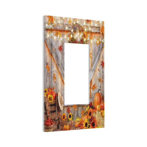 Rustic Autumn Pumpkins Wood Barn Door Sunflowers Fall Farmhouse 1 Gang Single Rocker Art Wall Plate Decorative GFCI Light Switch Cover Electrical Faceplate Outlet for Bathroom Bedroom Kitchen