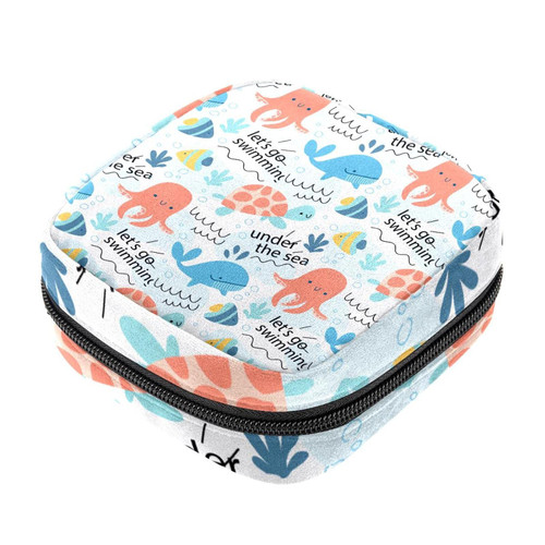 Colorful Doodle Sea Animals Makeup Bag Zipper Pouch Travel Cosmetic Organizer for Women and Girls