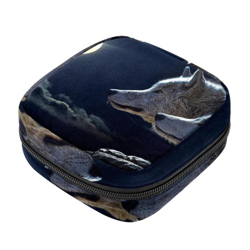 Wolf Navy Blue Makeup Bag Zipper Pouch Travel Cosmetic Organizer for Women and Girls