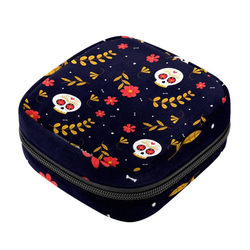 Makeup Bag Flower Skulls Pattern Cosmetic Bag Makeup Pouch Travel Toiletry Bag Organizer Storage Bag for Women Girls