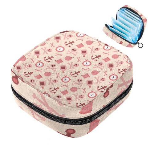Makeup Bag Pink Pirate Elements Cosmetic Bag Makeup Pouch Travel Toiletry Bag Organizer Storage Bag for Women Girls