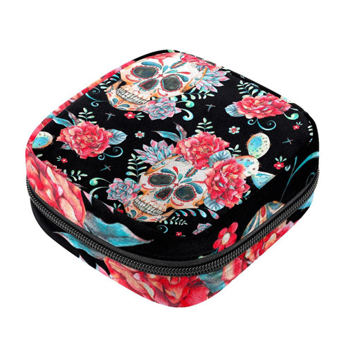 Makeup Bag Skull with Flower Cosmetic Bag Makeup Pouch Travel Toiletry Bag Organizer Storage Bag for Women Girls