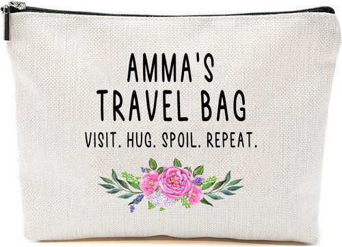 HTDesigns Amma Travel Bag - Amma Gift - Grandma Makeup Bag - Birthday Gift Amma - Mother Day Gift - Travel Cosmetic Bag From Grandchildren
