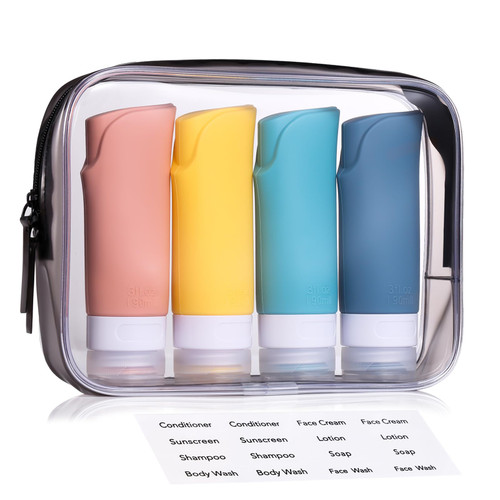 LIYUABU Silicone Travel Bottles for Toiletries,Tsa Approved 3oz Portable Refillable Travel Bottles,Leak Proof BPA Free Squeezable Travel Size Containers Accessories with Toiletry Bag?4Pack Yellow?