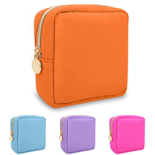Nylon Mini Makeup Bag for Purse, Preppy Small Cute Makeup Bag Cosmetic Zipper Pouch Purse, Waterproof Travel Coin Pouch Sanitary Napkin Storage Bag Clutch Makeup Organizer Bag for Women Girls(Orange)