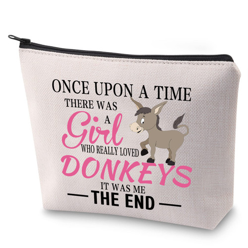 ZJXHPO Funny Donkey Lover Gift There Was A Who Really Loved Donkeys Novelty Donkey Themed Zipper Pouch Makeup Bag (ONCE-Donkey)