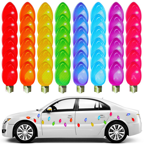 Copkim 48 Pcs Christmas Light Bulb Shaped Magnets Colorful Light Bulb Reflective Car Magnets Refrigerator Magnet Decals for Xmas Refrigerator Garage Cars Mailbox Window Christmas Decoration