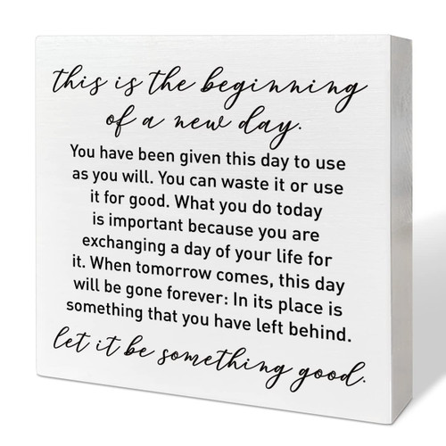 Home Office Desk Wooden Box Sign Decor, This Is The Beginning of A New Day, Inspirational Quotes Desk Decor Motivational Desk Decorations for Women Men Student Office Classroom School Home Office Desk Wooden Box Sign Decor, This Is The Beginning of A New Day, Inspirational Quotes Desk Decor Motivational Desk Decorations for Women Men Student Office Classroom School