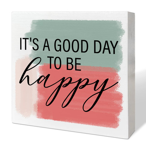 Home Office Desk Wooden Box Sign Decor, It's A Good Day to Be Happy, Inspirational Quotes Desk Decor Motivational Desk Decorations for Women Men Student Office Classroom School