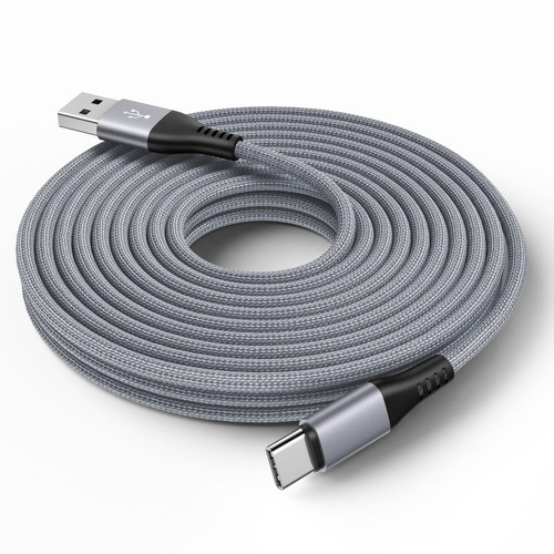 Long USB Type C Cable 20FT/6M, USB A to USB C Cable, Type C Charger Fast Charging, Durable Nylon Braided Charging Cord Compatible with PS5 Controller Switch Moto LG Pixel and More USB-C Device, Gray