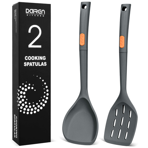 2 Pack Silicone Spatula Turner Set, Heat Resistant Rubber Kitchen Spatulas for Nonstick Cookware, BPA Free Silicone Cooking Spatula Set for Flipping Fish, Pancake, Egg, Cookie