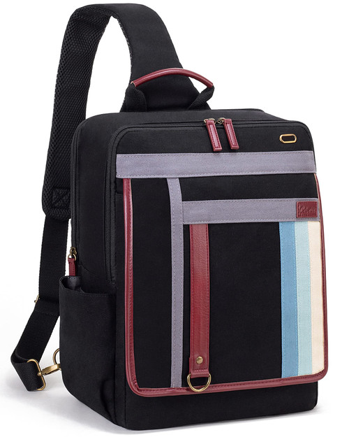 Celvetch Sling Bag for Men Women - Canvas Shoulder Bag Sling Backpack Laptop Messenger Bag for 15.6'' Crossbody Chest Bag Daypack for Travel - Black