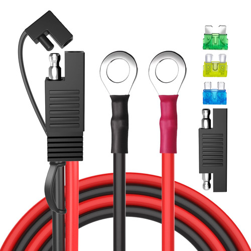 Goupchn SAE Battery Connector, SAE to O Ring Terminal Harness 10AWG 2Pin Quick Disconnect SAE Battery Extension Cable with SAE RP Adapter, 15A/20A/30A Fuses 3.3ft for Solar Panel, Motorcycle, Car, RV