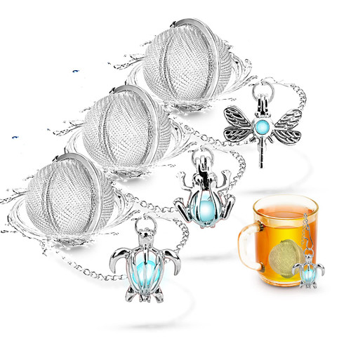 NSTaygate Tea Steeper for Loose Tea 3 Sets Stainless Steel Loose Leaf Tea Steeper Tea Infuser Tea Balls for Loose Tea Silver Glow In The Dark Turtle Pendant Tea Strainers for Loose Tea