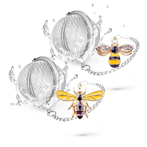 Tea Infusers for Loose Tea 2 pcs TeaSanavie Tea Ball Handmade Honey Bee Tea Strainers for Loose Tea, Tea infuser with Bee Charm Pendant Loose Leaf Tea Steeper