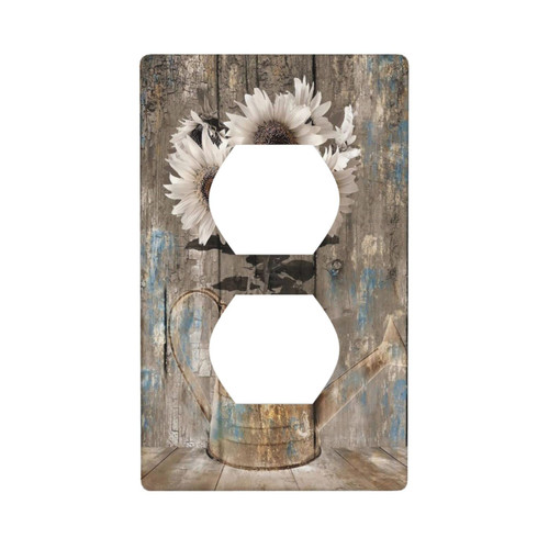 Rustic Sunflower Wood Print Duplex Outlet Covers Light Switch Cover Plate Decorative 1 Gang Wall Plate Vintage Farmhouse Flower Electrical Faceplates Socket Covers for Outlets Bathroom Bedroom Kitchen