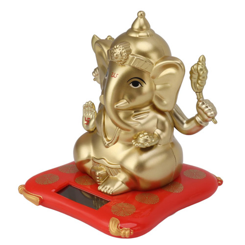 Ganesha Elephant God Statues Solar Powered Indian Ganesha Idol Figurine for Car Dashboard Home Decor Crafts Ganesha Elephant God Statues (Gold)