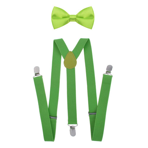 TOPTIE Mens 1" Inch Elastic Adjustable Y-Back Suspenders & Pre-Tied Bow Tie Set-Green