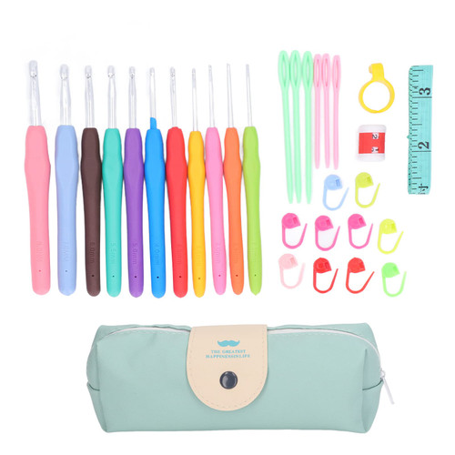 Crochet Hooks Set, Aluminum Ergonomic Crochet Hooks with Knitting Needles with Case for Arthritic Hands,Handcraft DIY Crochet Needle with Marker Buckle Counter Suture Needles