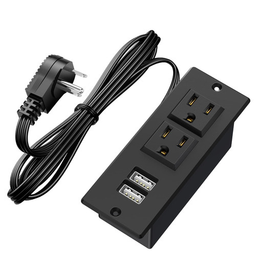 Recessed Power Strip, Desk Power Grommet Outlet with USB, 2 AC Outlets & 2 USB Ports Furniture Outlet for Conference Sofa Table Drawer Cabinet Nightstand, 6.56 FT Extension Power Cord, ETL Listed