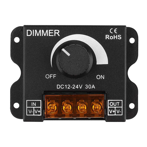 KEYGMA LED Light Strip Dimmer, RF Wireless Remote Control Dimmer, DC12V-24V 30A PWM Dimming Controller for Dimmer Knob Adjust Brightness ON/Off Switch with Aluminum Housing (LED PWM Dimmer, 1)