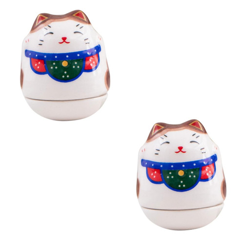 VOSAREA Japanese Decor 2pcs Ornament Cute cat Figure Maneki Neko Lucky Cats Tiny Chinese Decor Mini for Kids car Decor Ceramic Fortune cat Desktop Ornament Fortune cat Statue