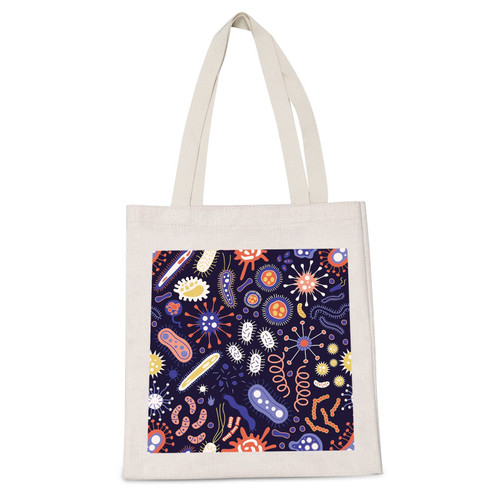 LEVLO Microbiology Bacteria Shopping Bag Science Art Biologist Reusable Book Tote Bag Gift for Teacher Student(Microbiology Bacteria)